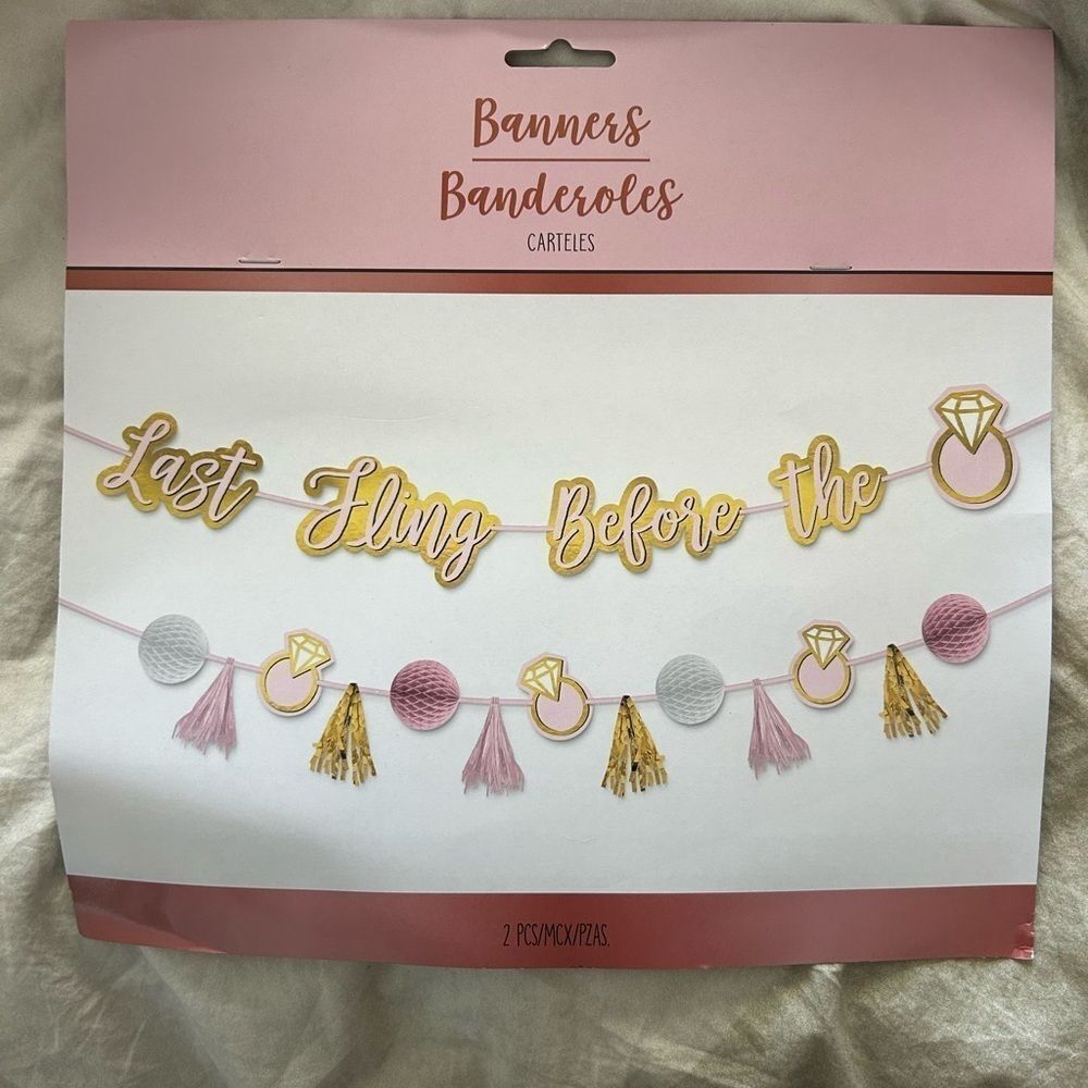 Last Fling Before the Ring Banner - Pink and Gold